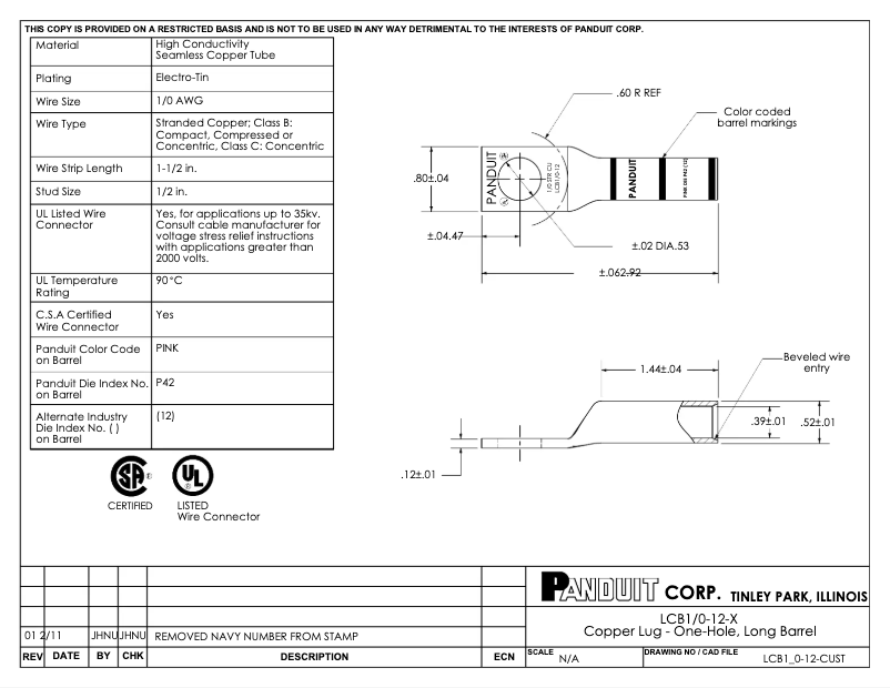 Page 1 of the manual User Manual Panduit LCB1/0-12-X
