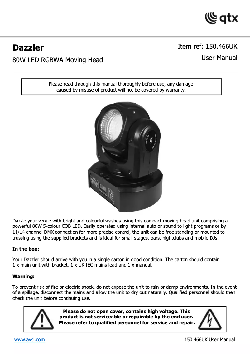 Page 1 of the manual User Manual Qtx Dazzler
