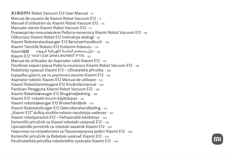 Page 1 of the manual User Manual Xiaomi Robot Vacuum E12