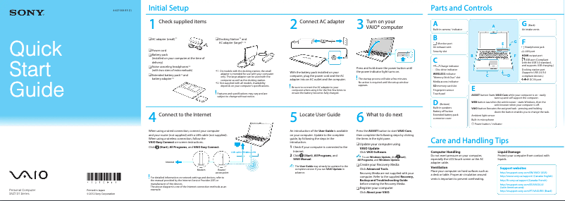 Page 1 of the manual Installation Guide Sony Vaio SVZ1311BGXXI