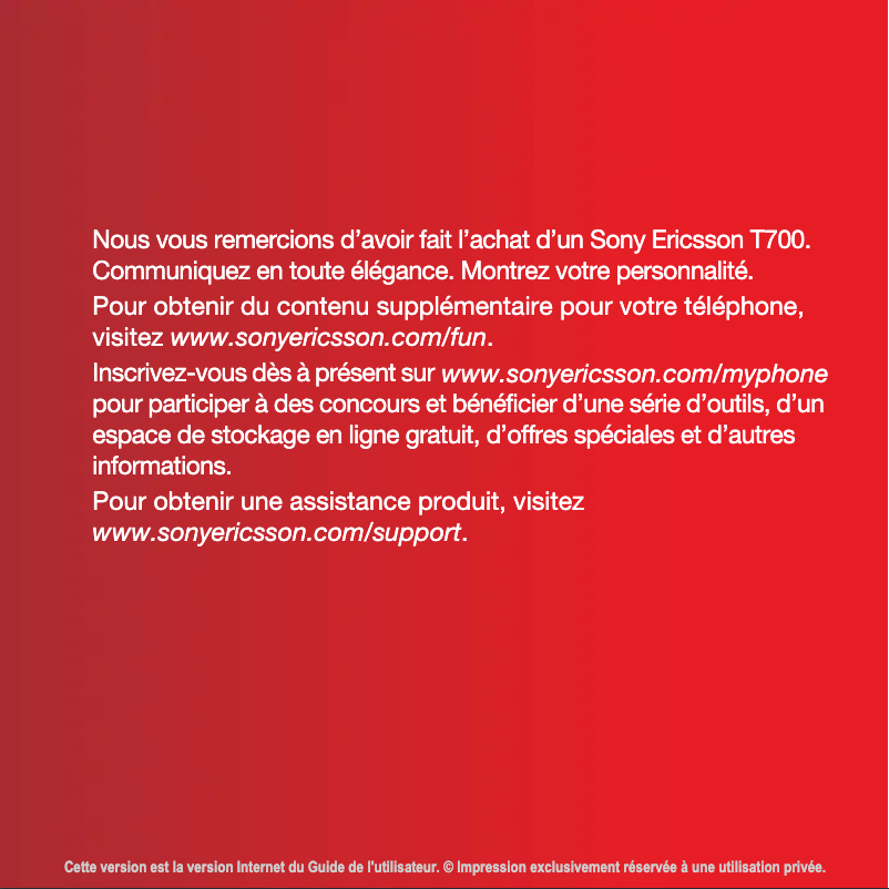 Page 1 of the manual User Manual Sony Ericsson T700