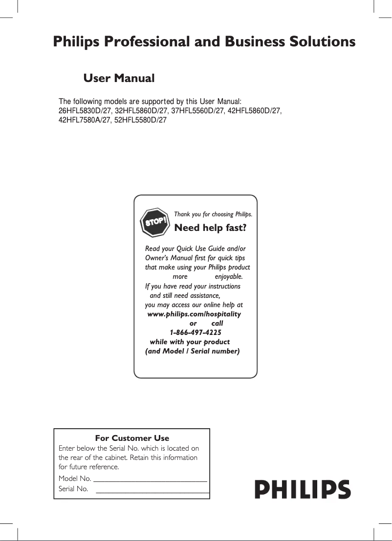First page image of the manual for 37HFL5560D