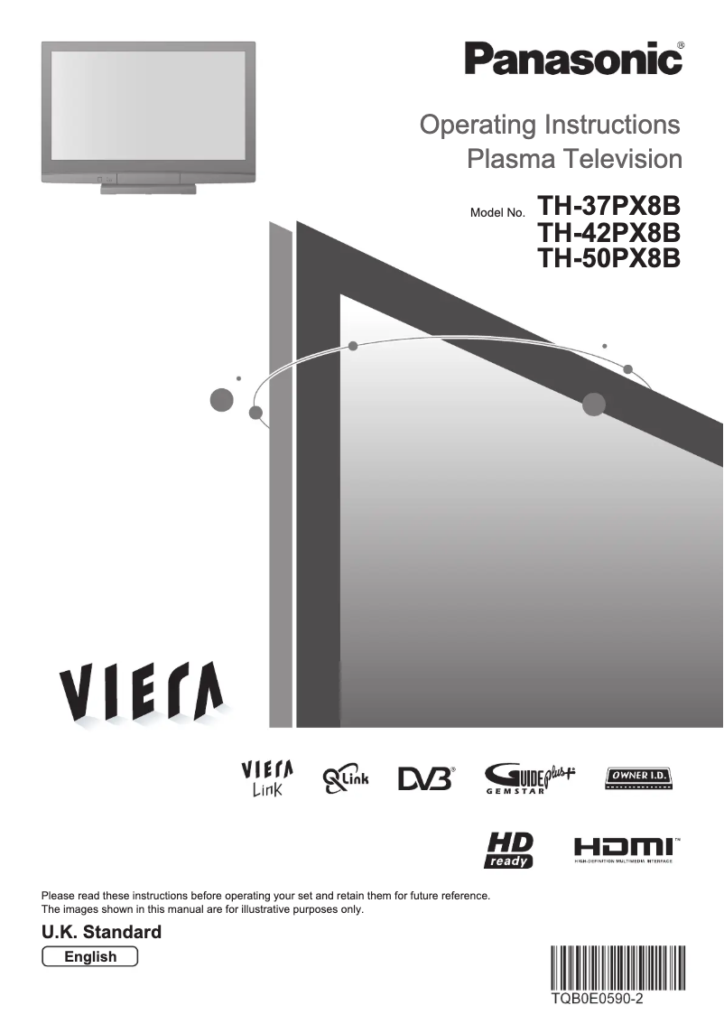 First page image of the manual for Viera TH-37PX8B