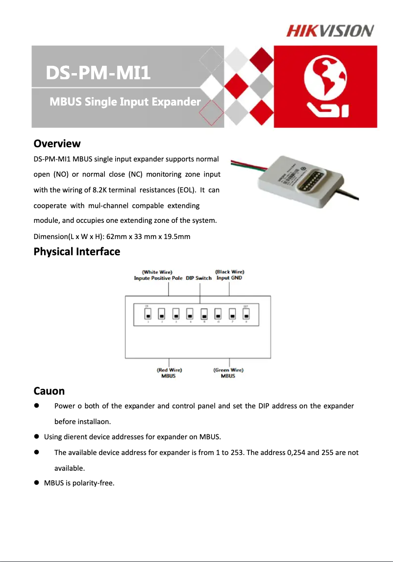 First page image of the manual for DS-PM-MI1