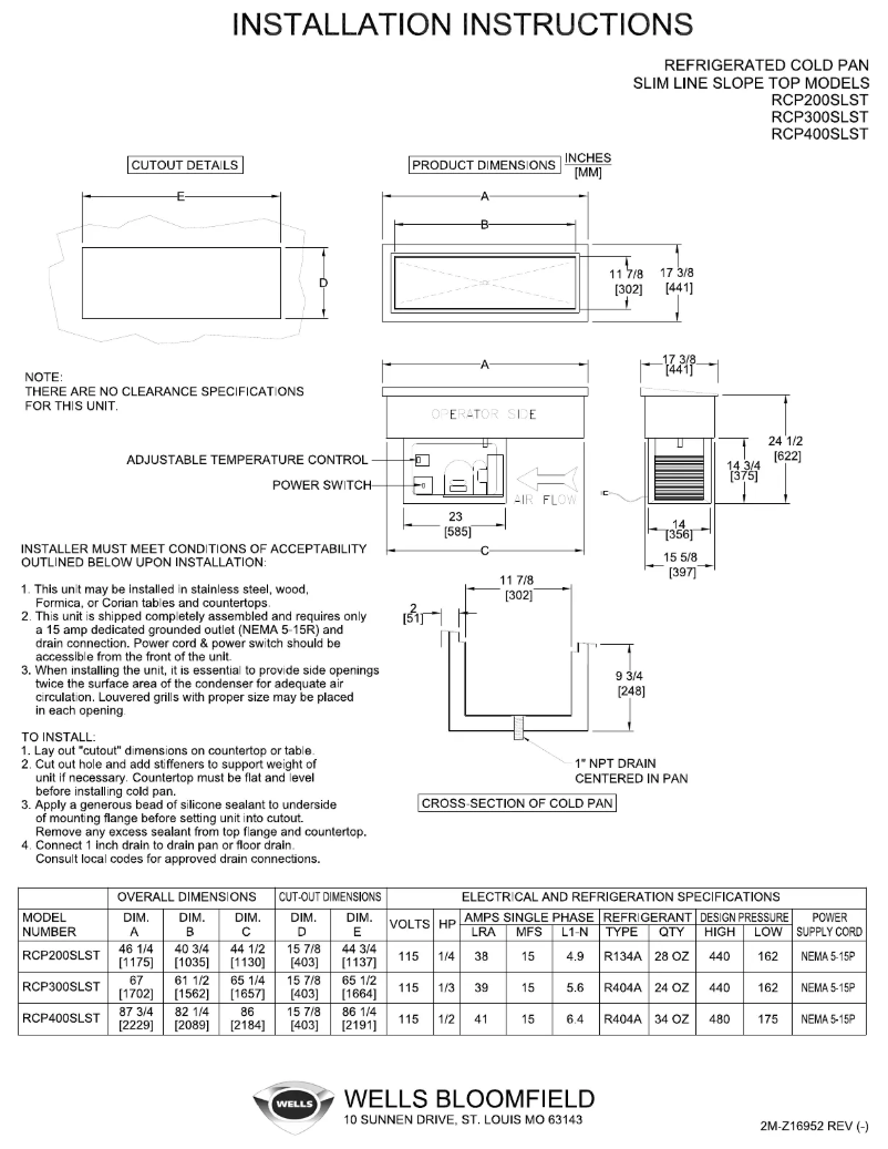 Page 1 of the manual User Manual Wells RCP400SLST