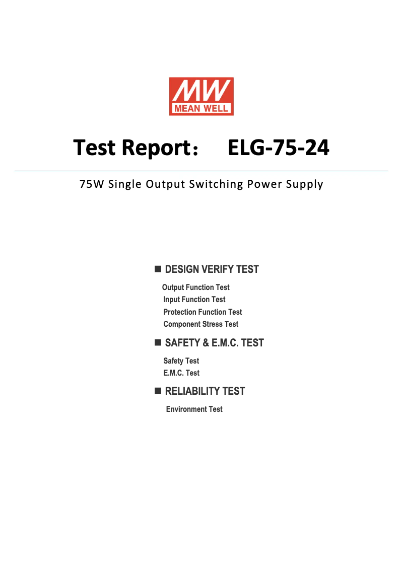 Page 1 of the manual Technical Sheet Mean Well ELG-75-24