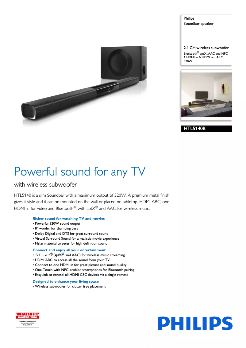 First page image of the manual for HTL5140B