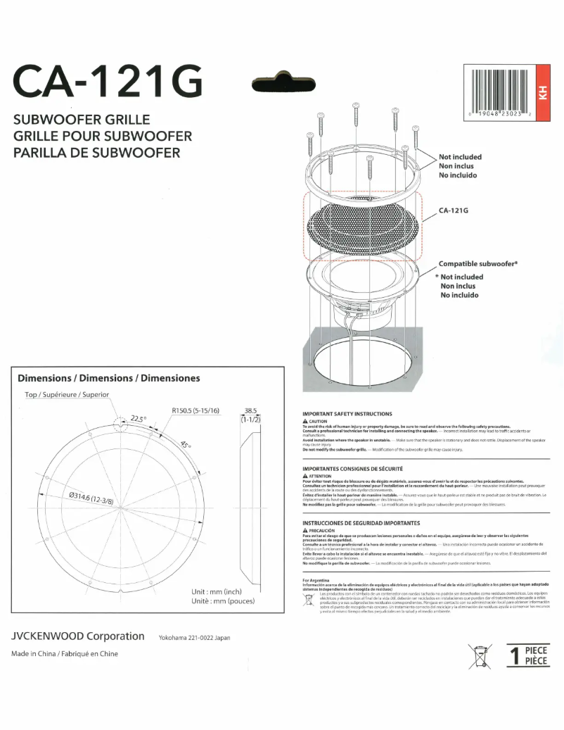 Page 1 of the manual User Manual Kenwood CA-121G