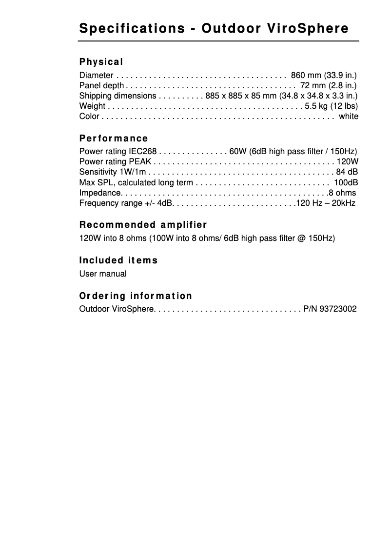 First page image of the manual for Outdoor ViroSphere