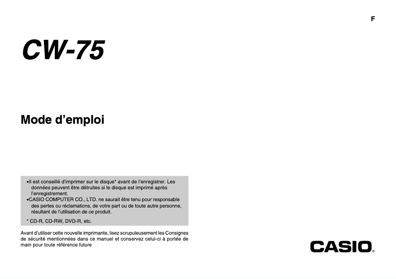 First page image of the manual for CW-75