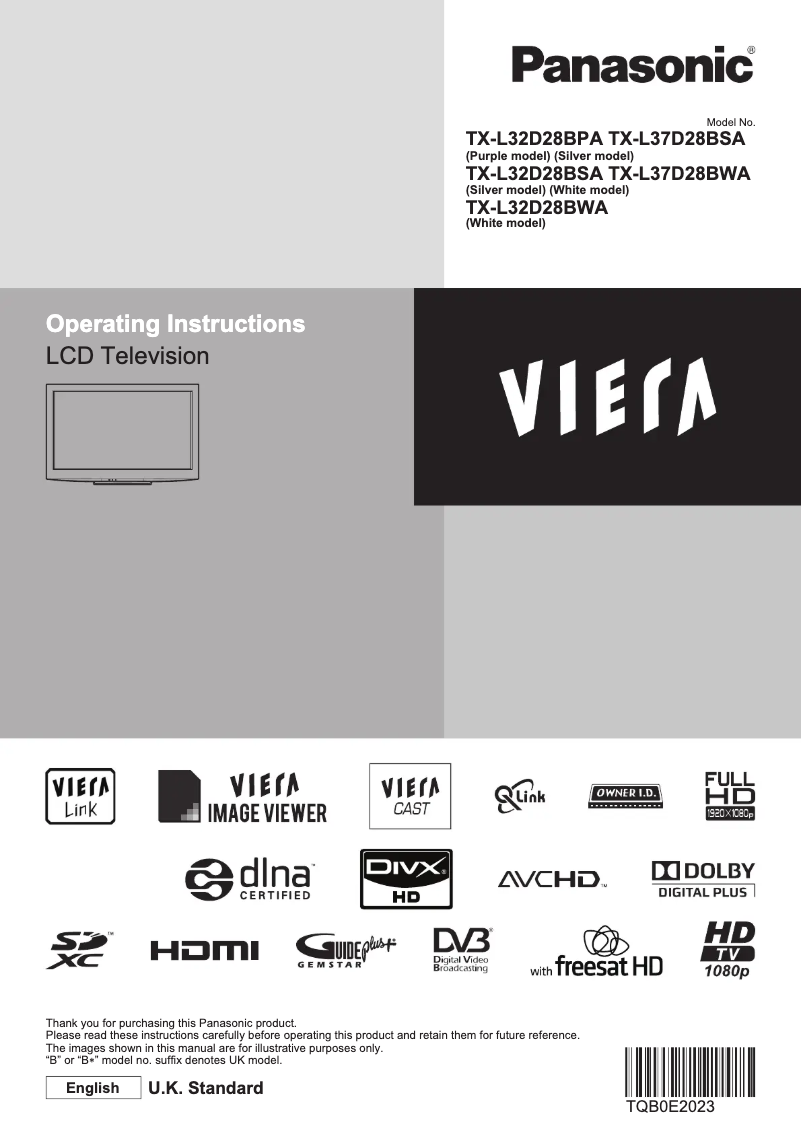 Page 1 of the manual User Manual Panasonic Viera TX-L32D28BPA