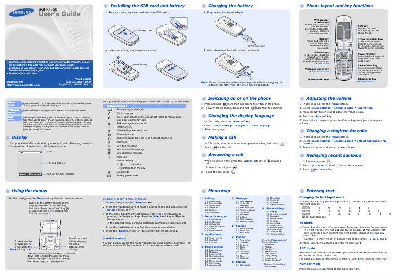 First page image of the manual for SGH-X550