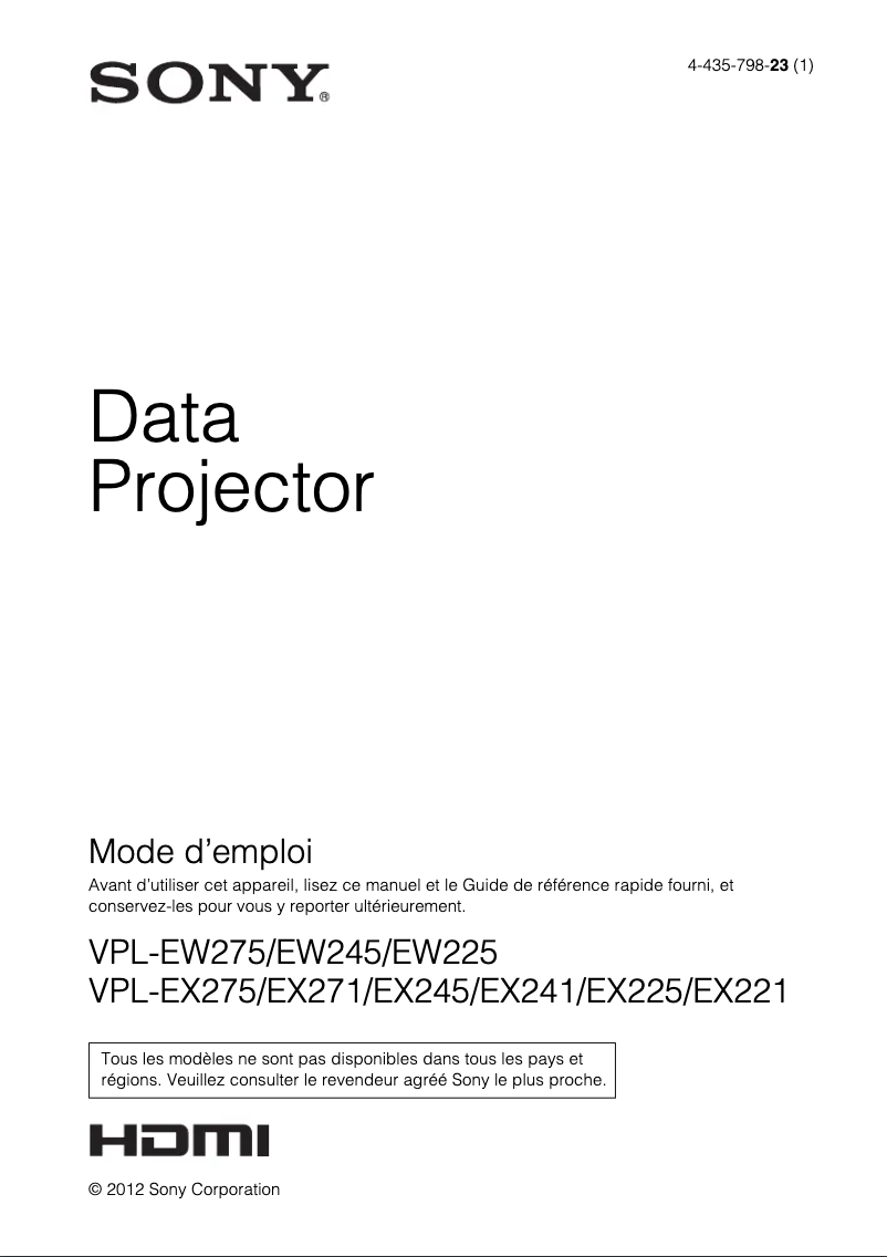 First page image of the manual for VPL-EX225