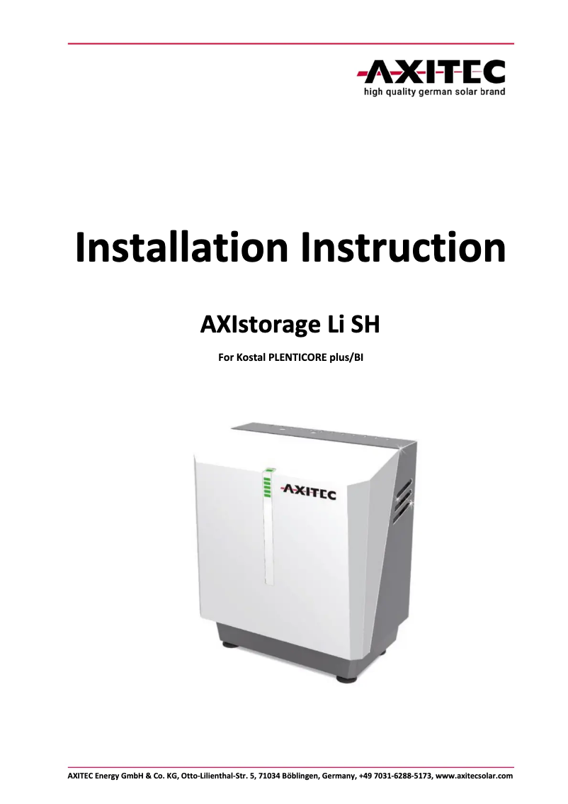 Page 1 of the manual User Manual AXITEC AXIstorage LI-15SH