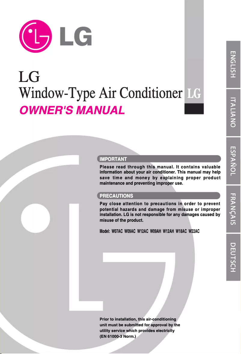 First page image of the manual for AWH126CGAA0