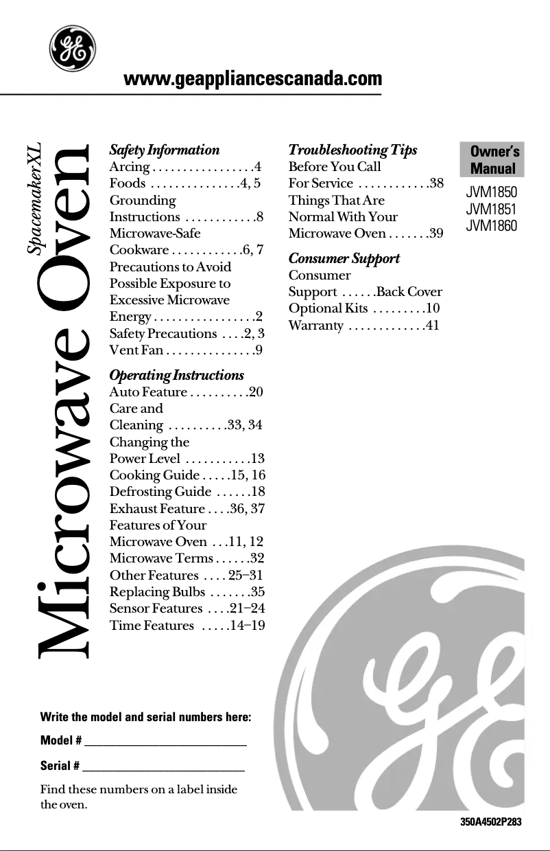 First page image of the manual for JVM1860WDC