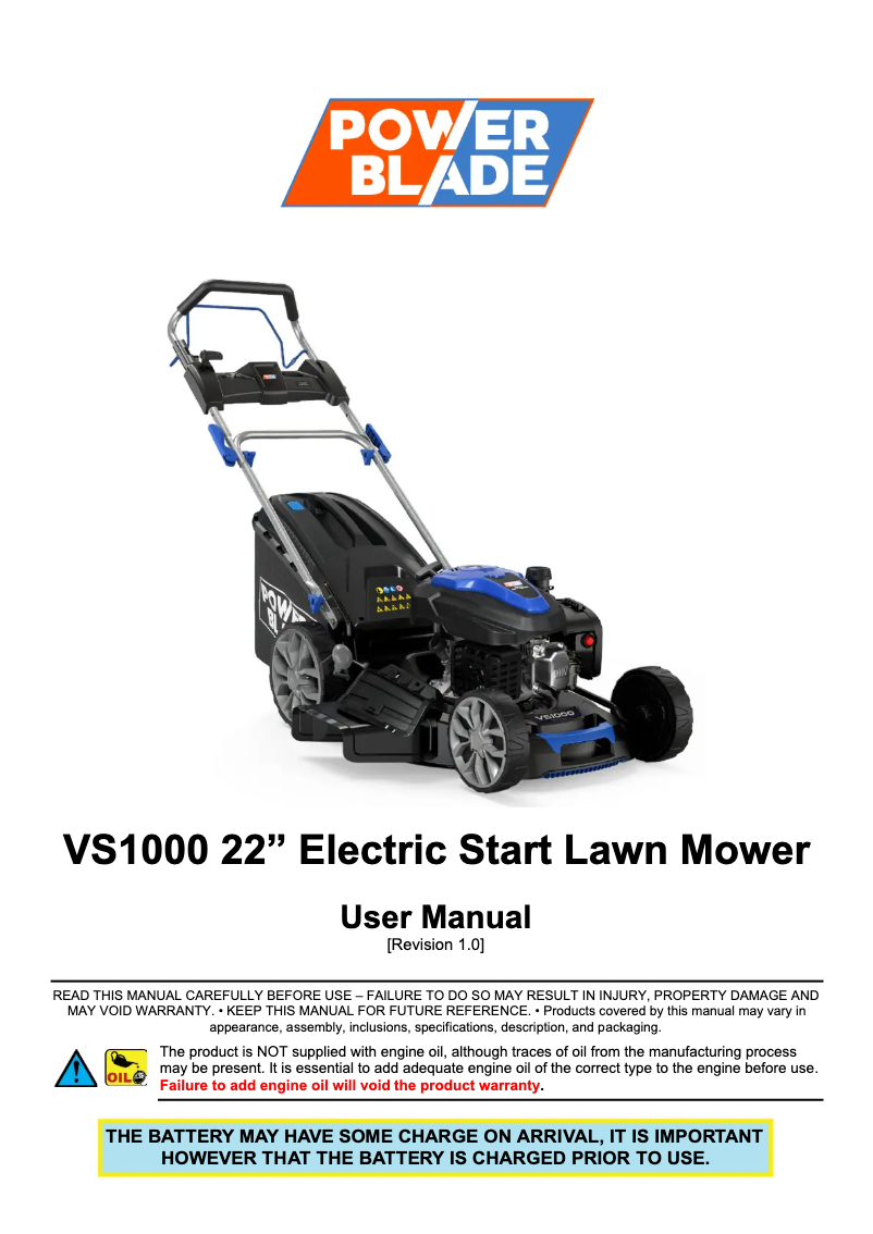 Page 1 of the manual User Manual Powerblade VS1000