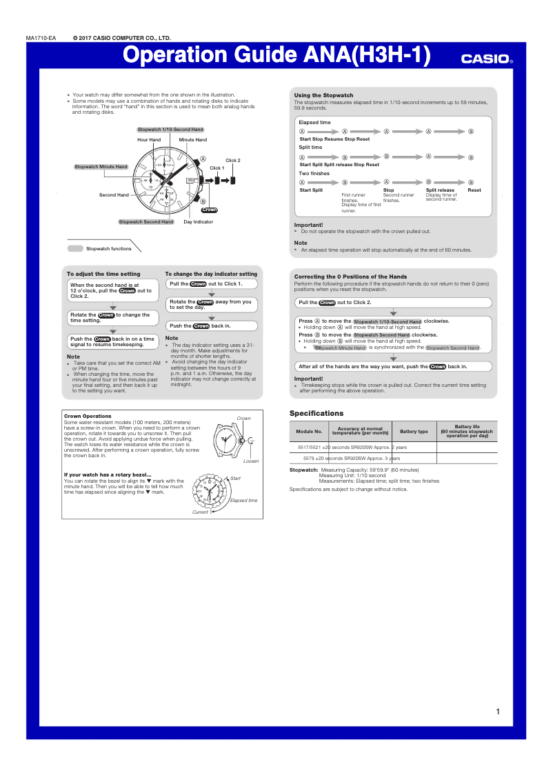 Page 1 of the manual User Manual Casio Edifice EFR-564D-1AVUEF