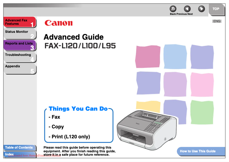 First page image of the manual for FAX-L95