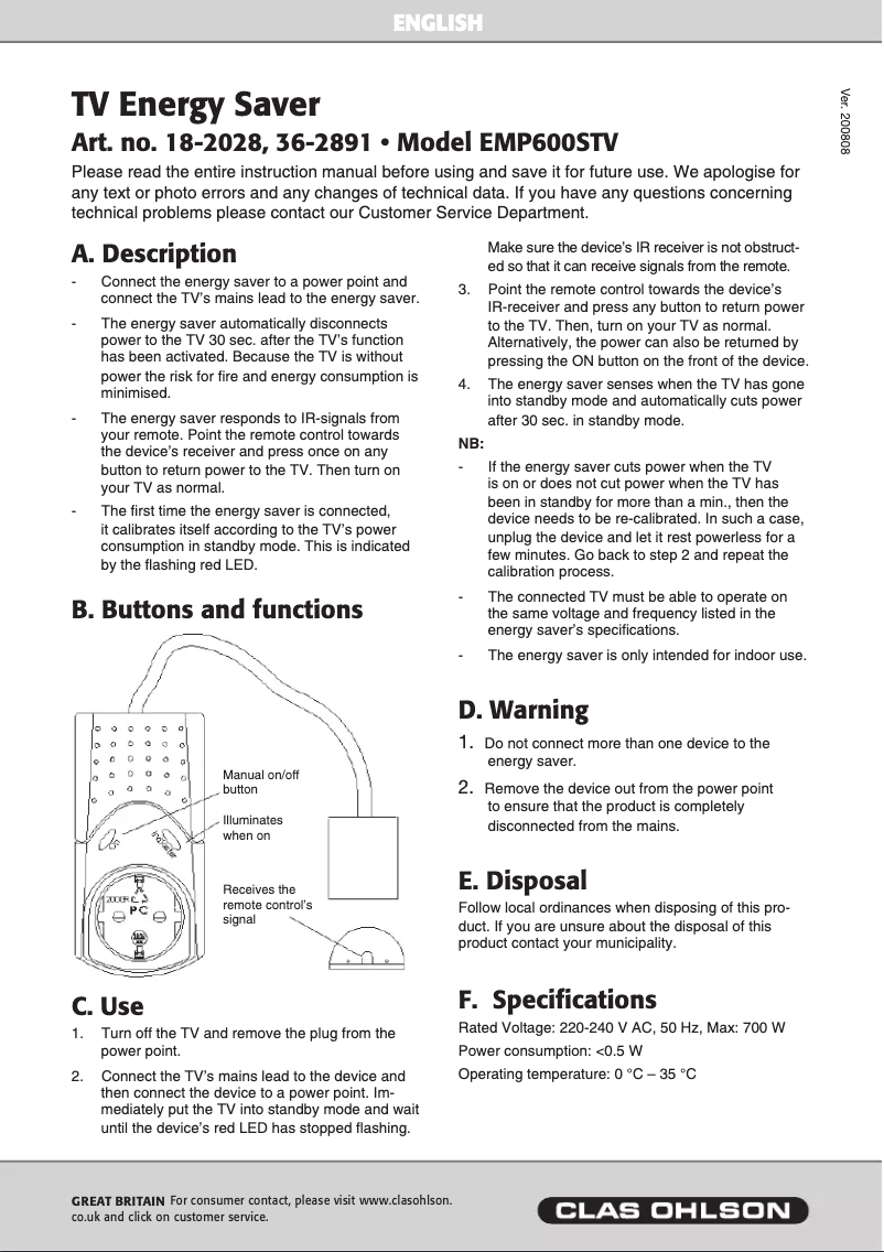 Page 1 of the manual User Manual GAO EMP600STV