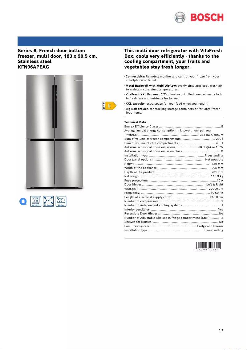 First page image of the manual for KFN96APEAG