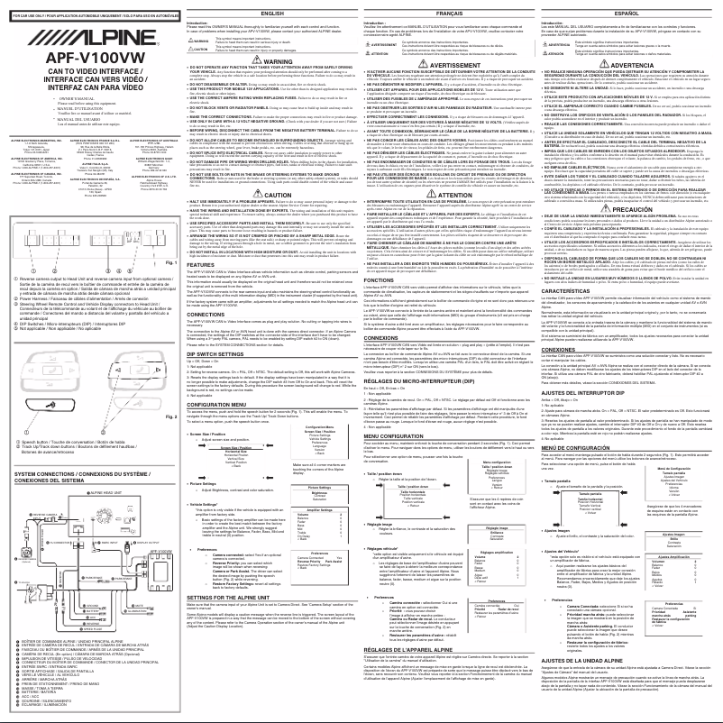 First page image of the manual for APF-V100VW