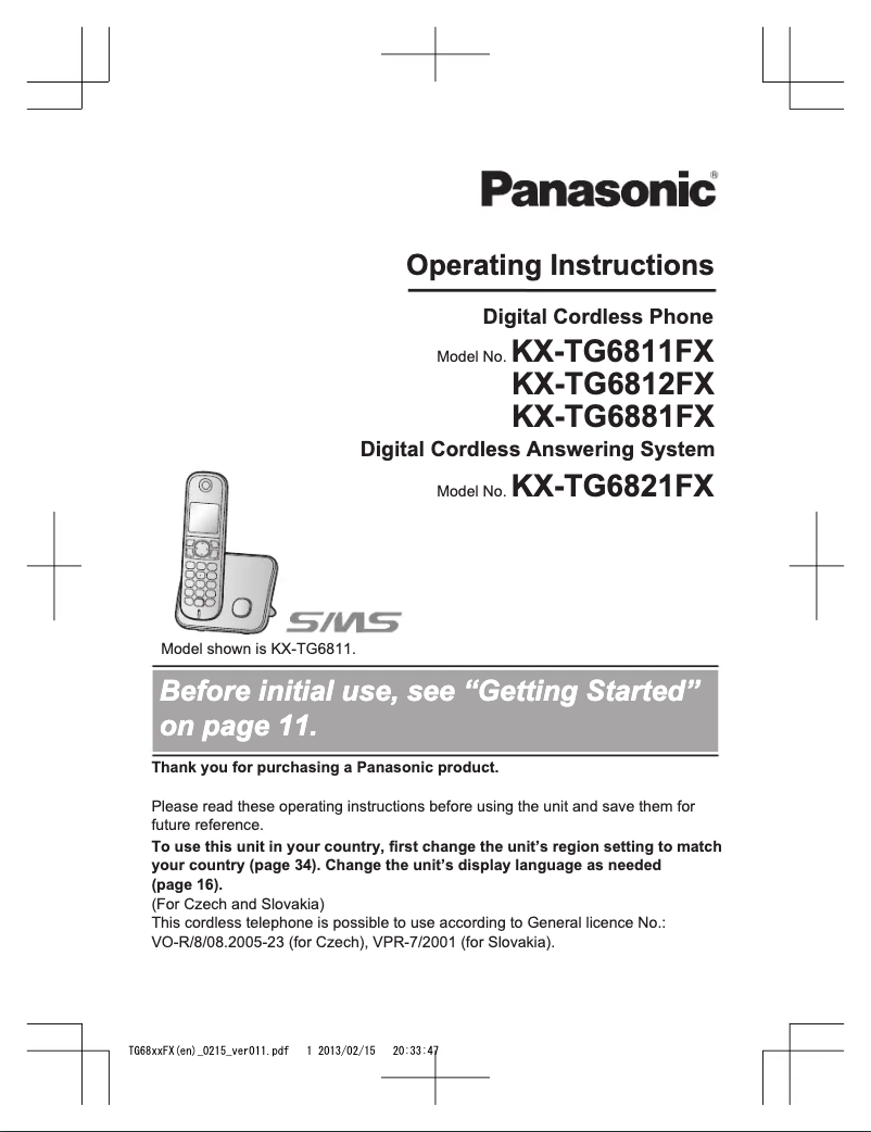 Page 1 of the manual User Manual Panasonic KX-TG6881FX
