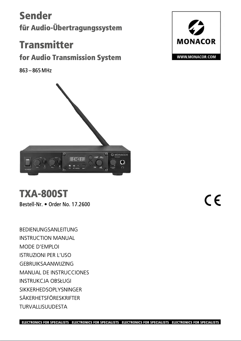 First page image of the manual for TXA-800ST