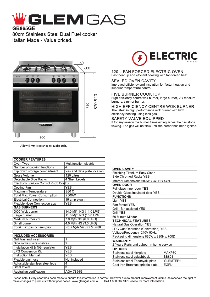 First page image of the manual for GB865GE