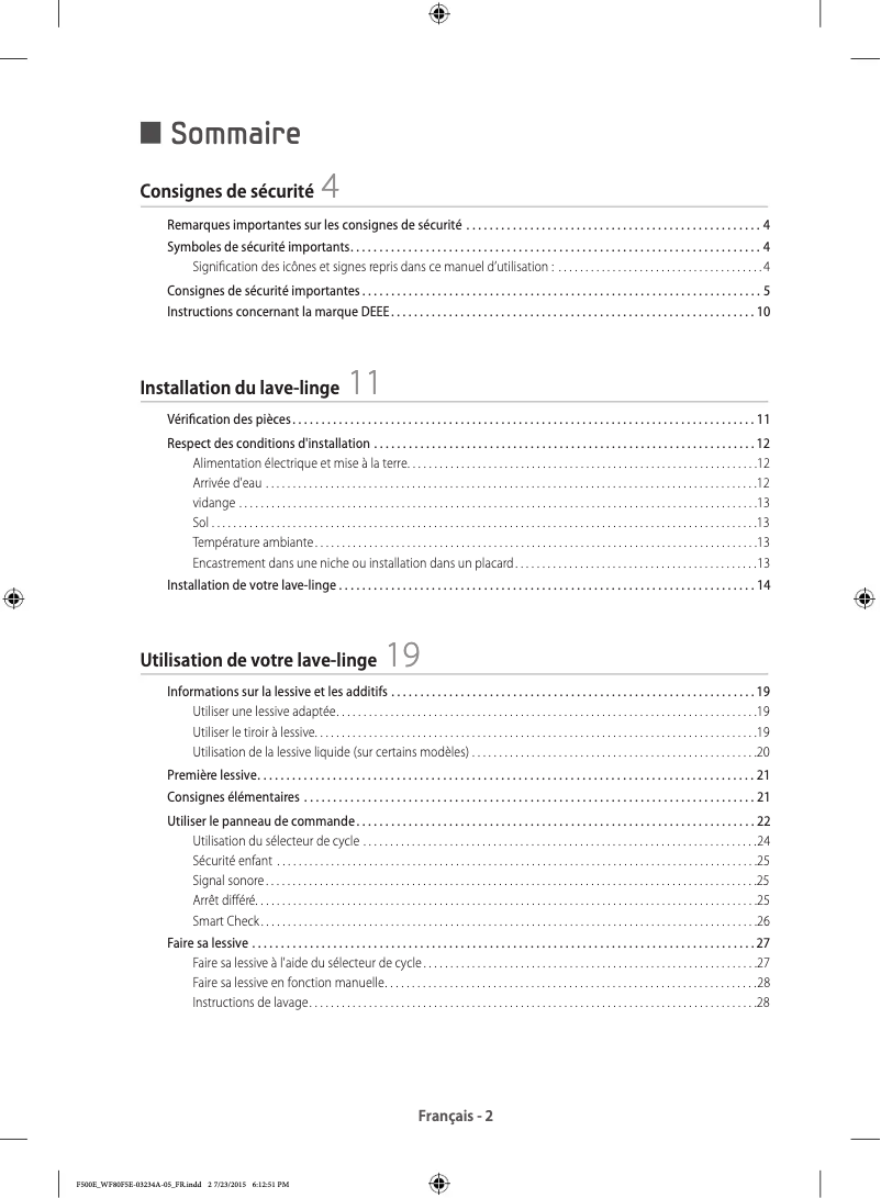 First page image of the manual for WF70F5E5W4W