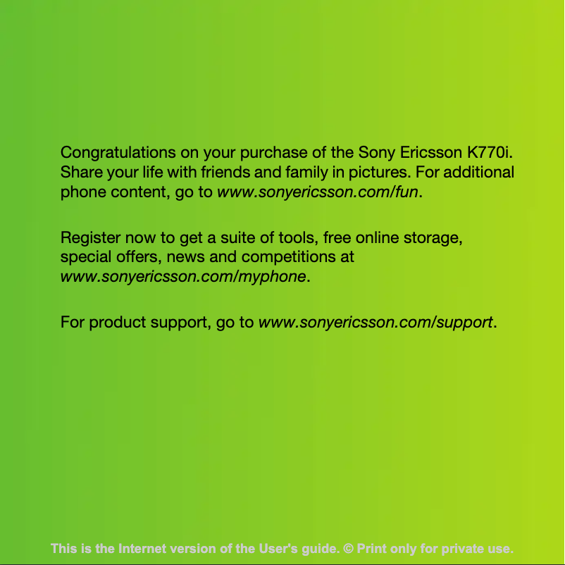 First page image of the manual for Ericsson K770i