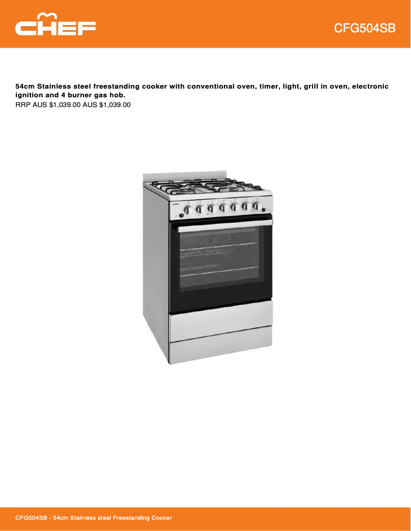 Page 1 of the manual Technical Sheet Chef CFG504SBNG