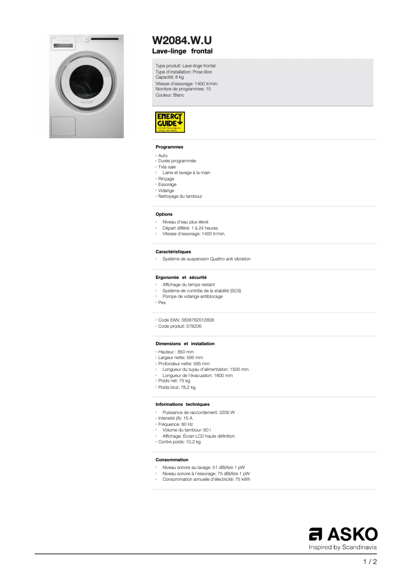 First page image of the manual for W2084.W.U