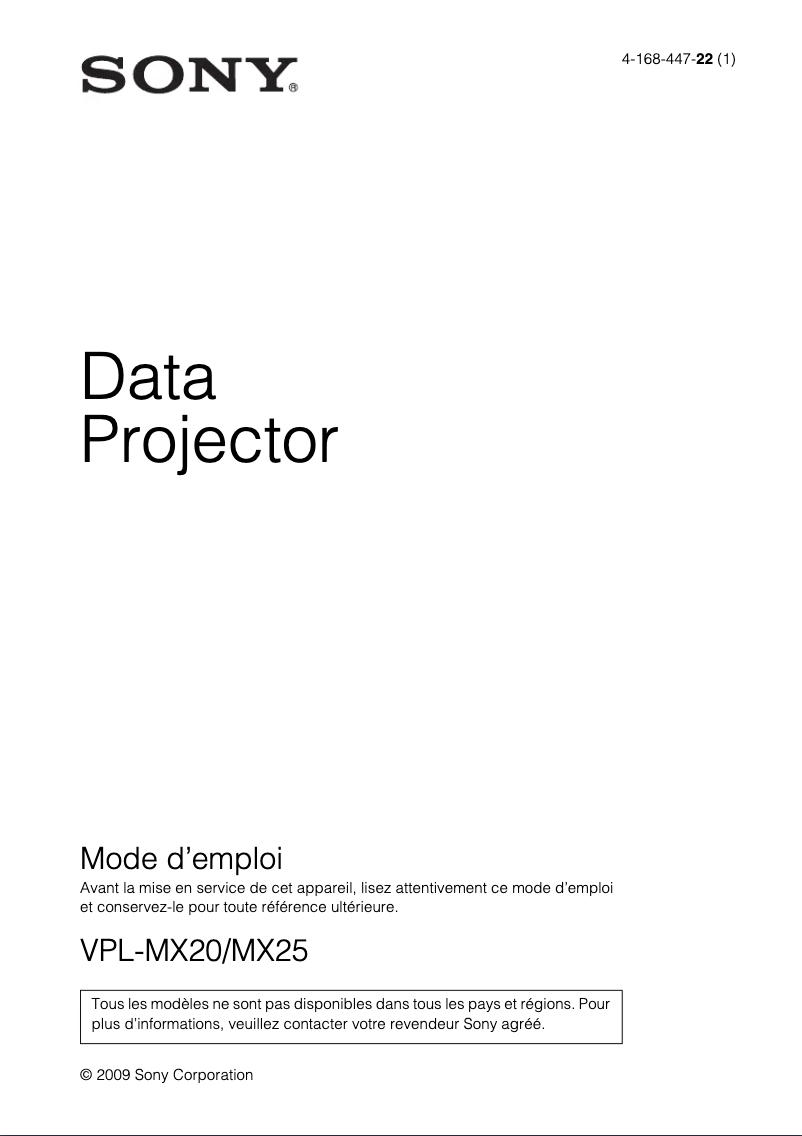 First page image of the manual for VPL-MX25