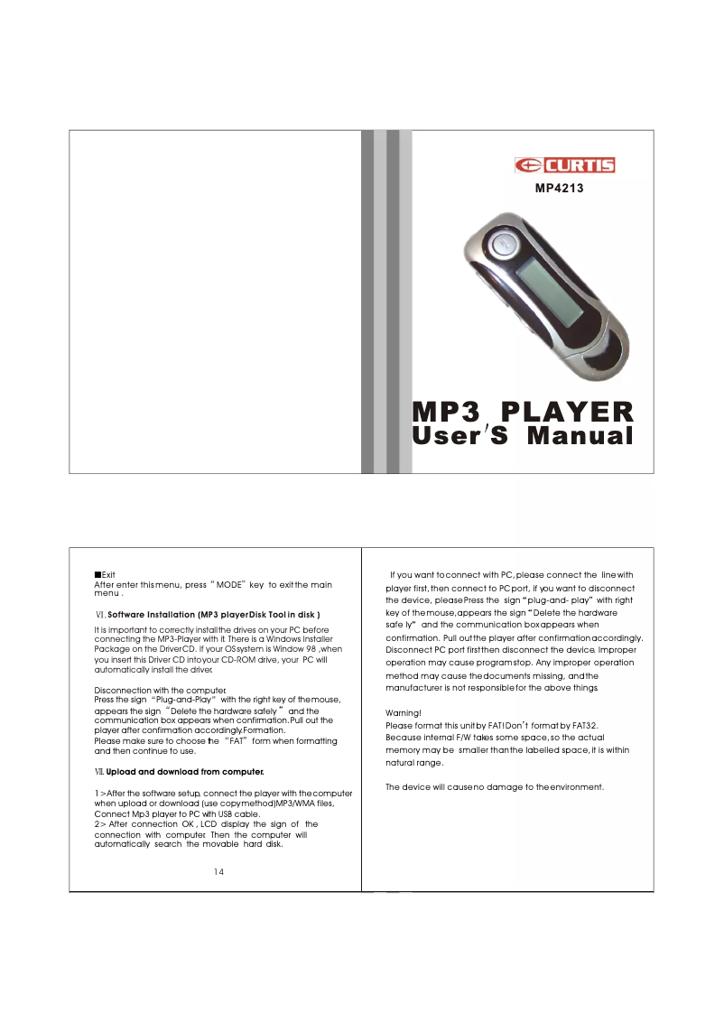 First page image of the manual for MP4213