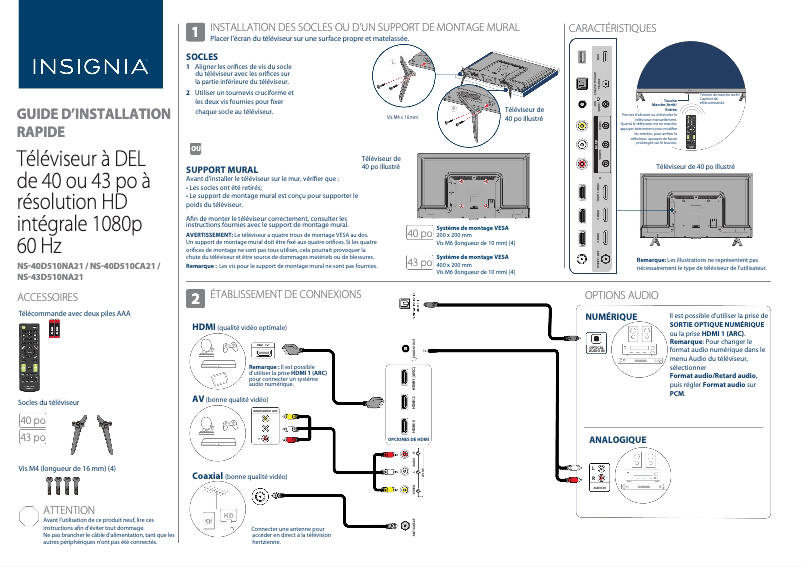Page 1 of the manual Quick Start Guide Insignia NS-40D510NA21