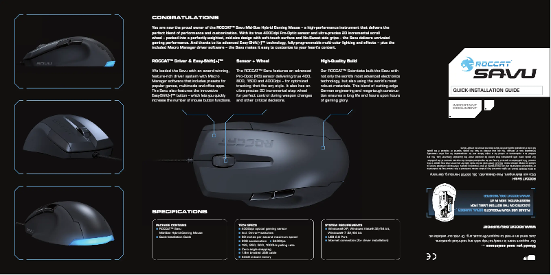 First page image of the manual for Savu