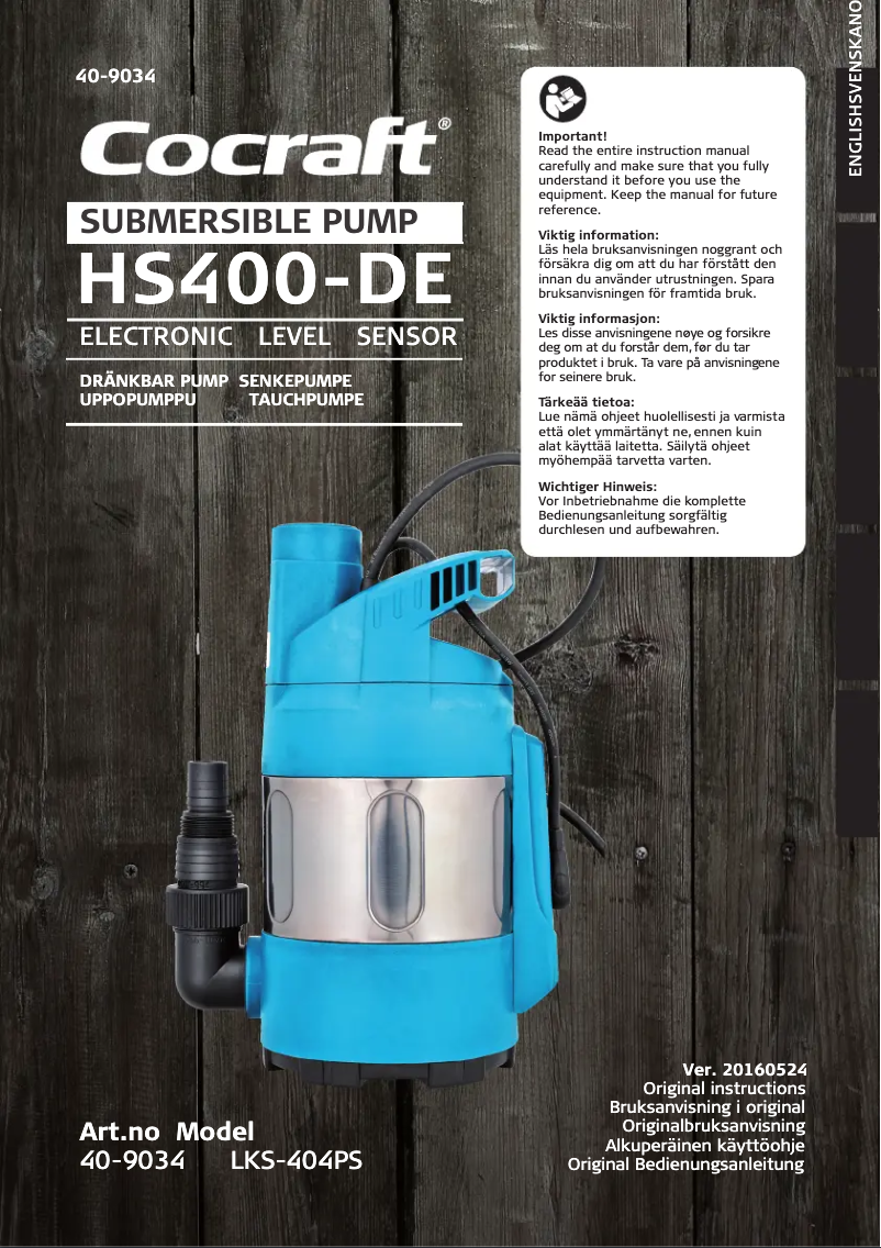 First page image of the manual for HS 400-DE