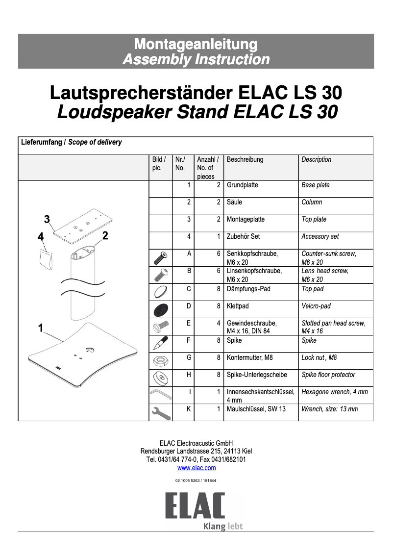 Page 1 de la notice Manuel utilisateur ELAC LS 30