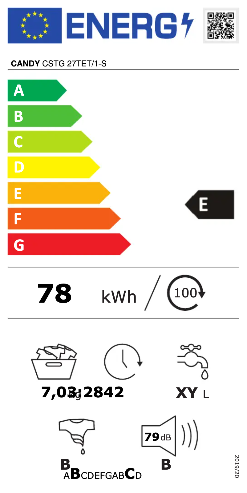 Page 1 of the manual Energy Label Candy CSTG 27TET/1-S