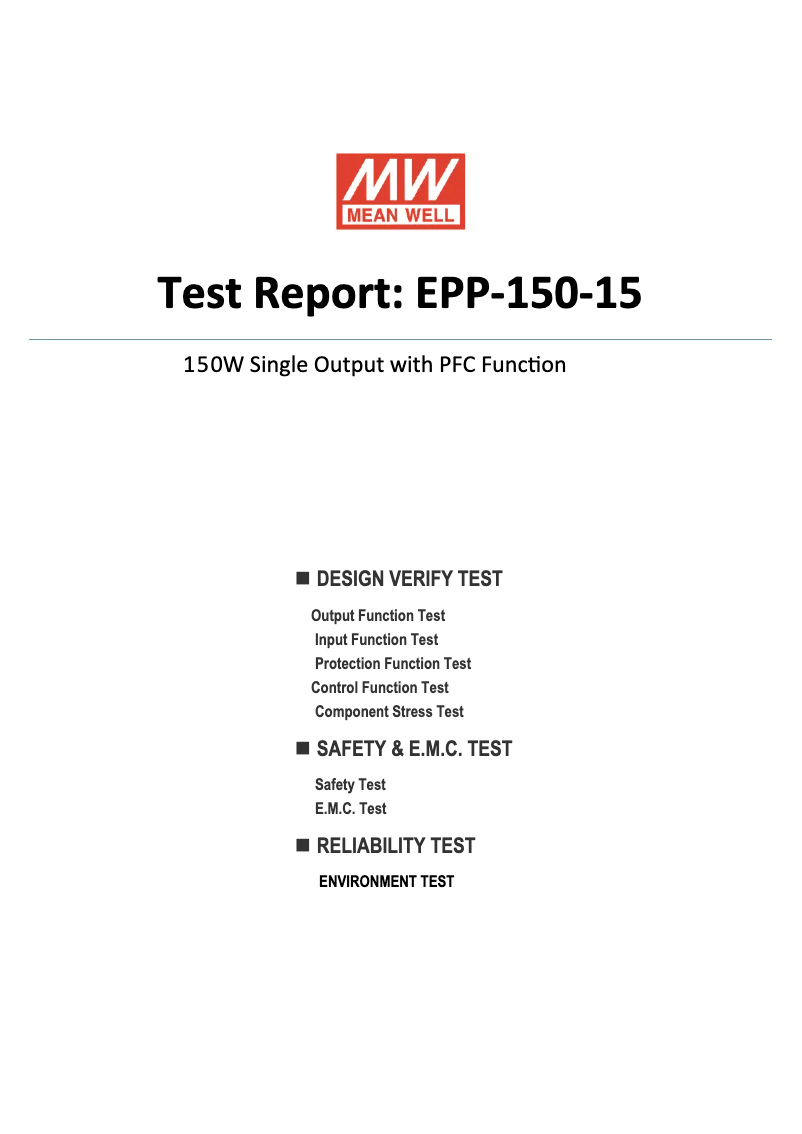 Page 1 of the manual Technical Sheet Mean Well EPP-150-15