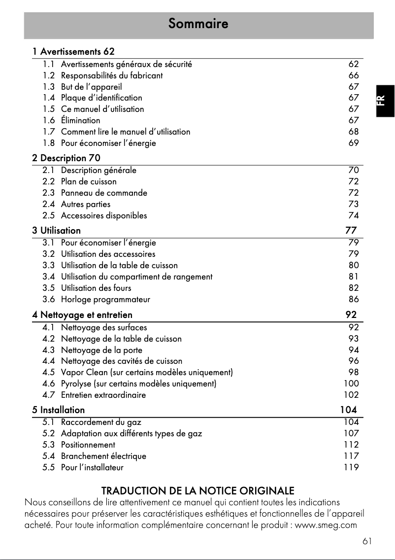 Page 1 of the manual Technical Sheet Smeg SCB92PN8