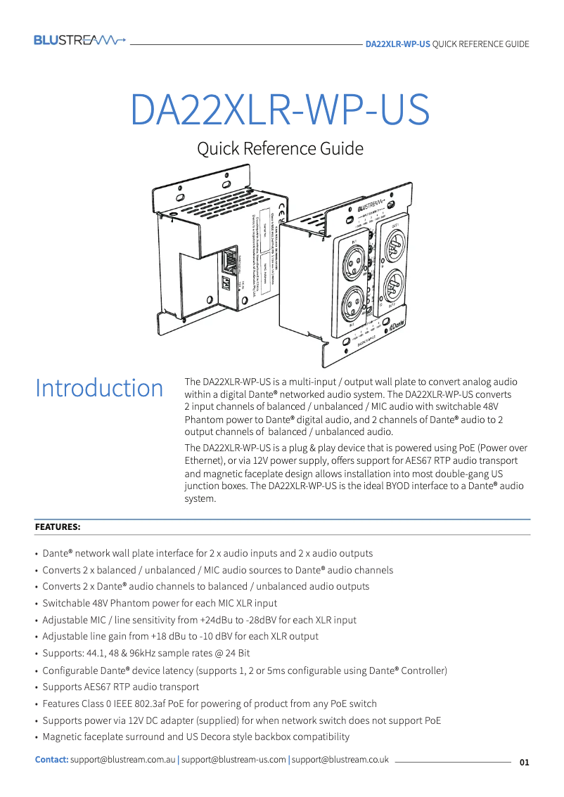 Image de la première page du manuel de l'appareil DA22XLR-WP-US