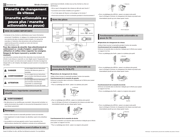 Page 1 of the manual User Manual Shimano SL-TZ500-LN