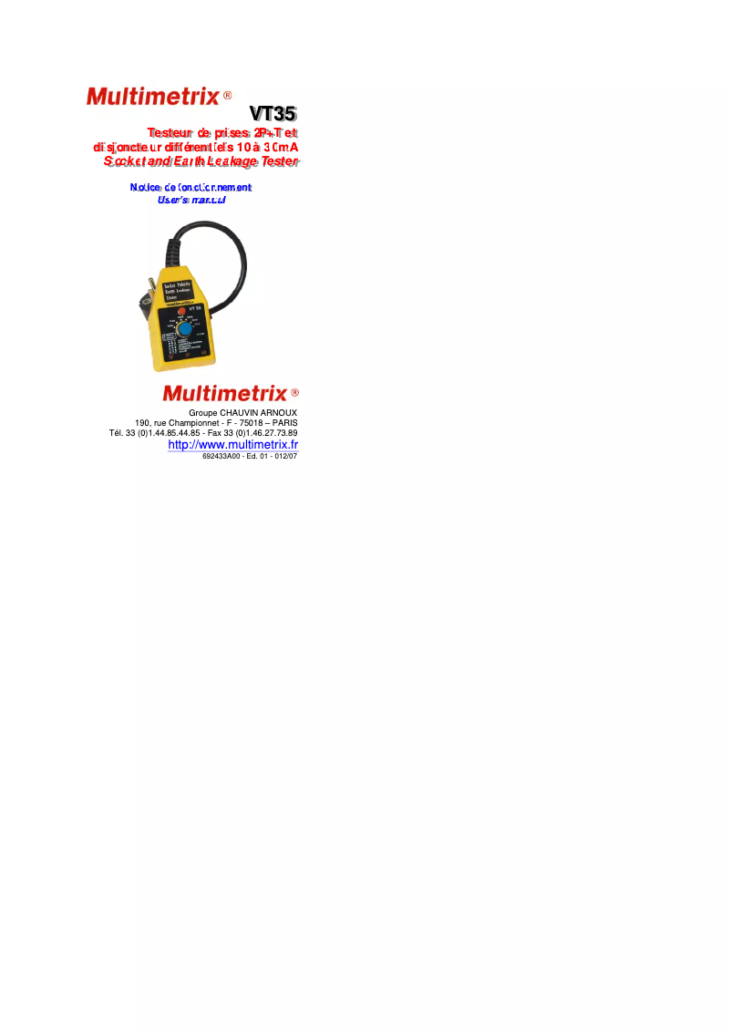 Page 1 of the manual User Manual Multimetrix VT35