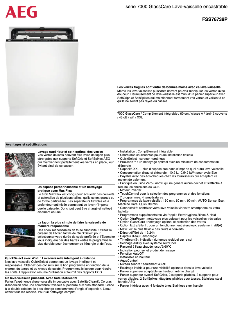 Page 1 of the manual Technical Sheet AEG FSS76738P