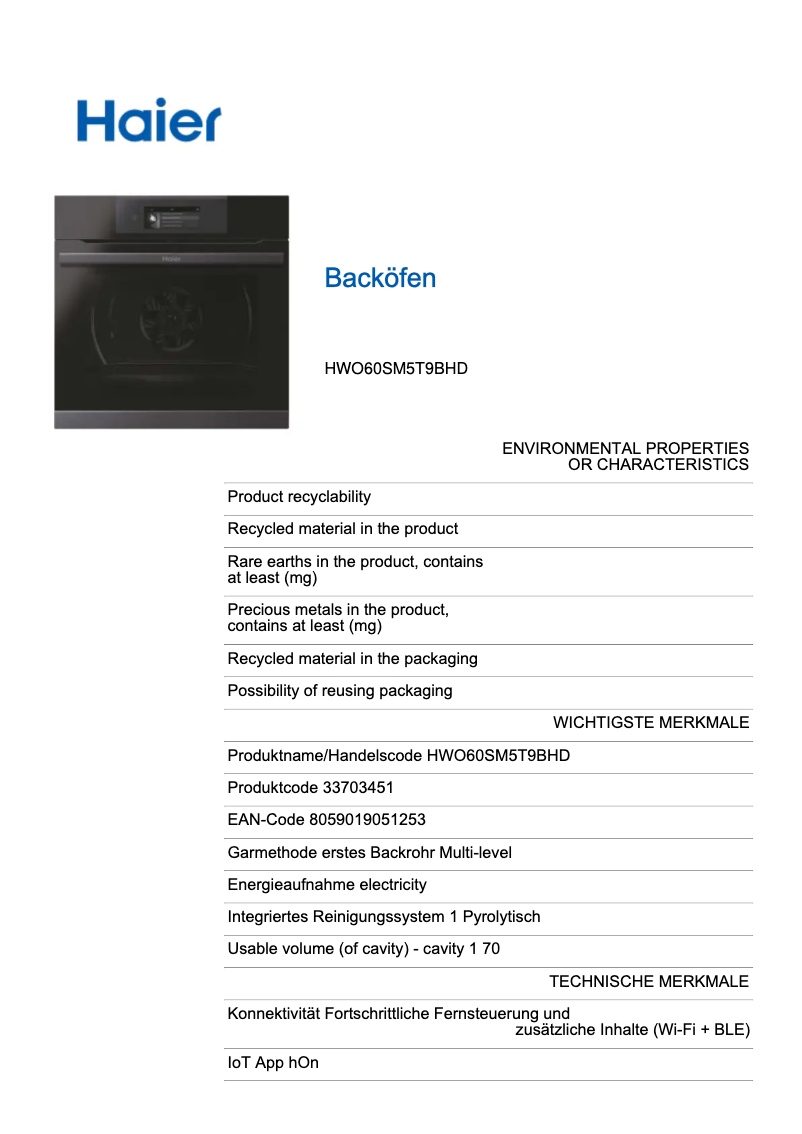 Page 1 of the manual Energy Label Haier HWO60SM5T9BHD
