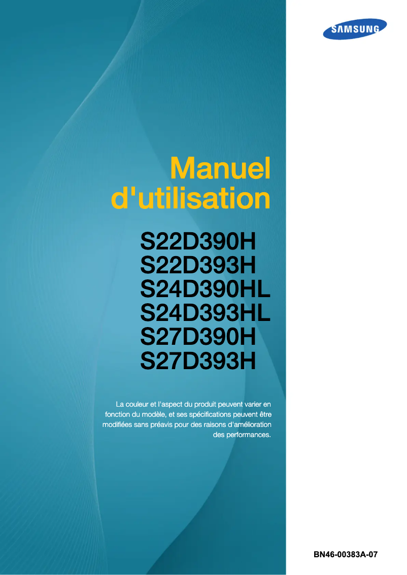 First page image of the manual for SyncMaster S27D390H