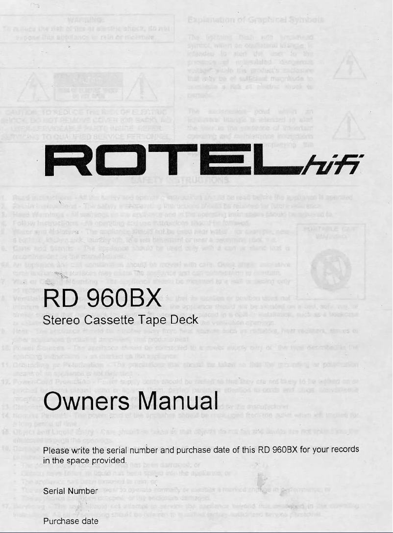 Page 1 of the manual User Manual Rotel RD-960BX
