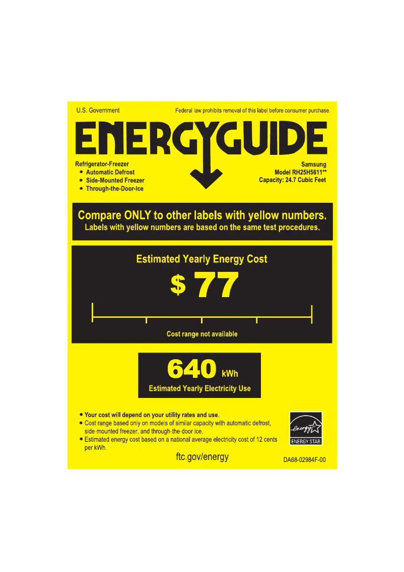 Page 1 of the manual Energy Label Samsung RH25H5611SR